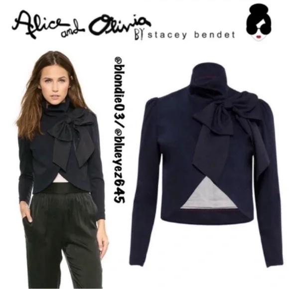 Alice + Olivia cropped navy jacket with bow tie. Size S - Picture 7 of 12